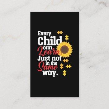 Small Autism Sunflower Special Education Teacher Business Card Front View