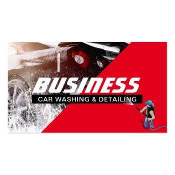 Small Auto Detailing Automotive Car Wash Red Cleaning Business Card Front View