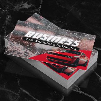 auto detailing professional car wash red cleaning  business card