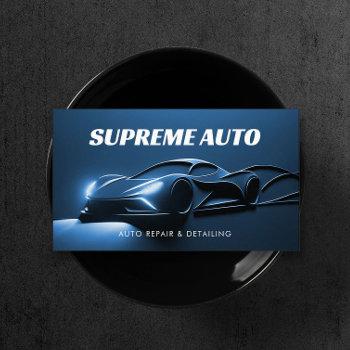 auto detailing, repair, car shop 3d blue modern business card