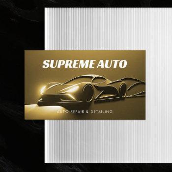 auto detailing, repair, car shop 3d gold modern business card
