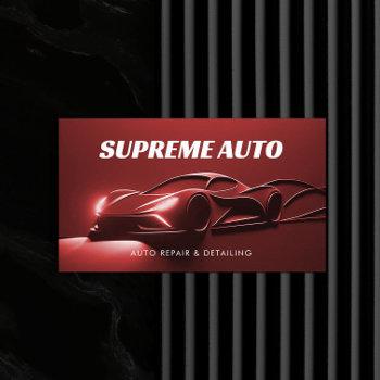 auto detailing, repair, car shop 3d red modern business card