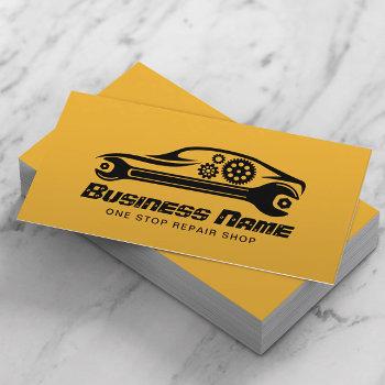 auto repair car & wrench automotive mechanic gold business card