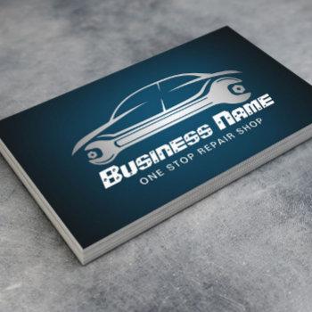 auto repair car & wrench blue automotive mechanic business card