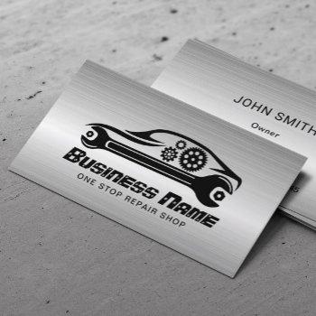 auto repair car & wrench metal automotive mechanic business card