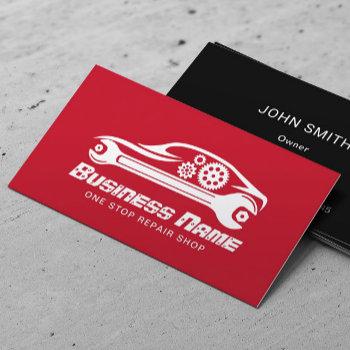 auto repair car & wrench red mechanic business card