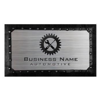 Small Auto Repair Professional Metal Framed Automotive Business Card Front View