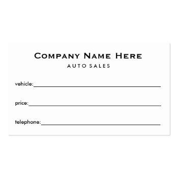 Small Auto Sales - Car Dealership Business Card Back View