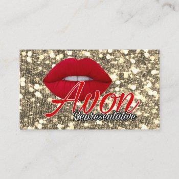 avon representative gold glitter business card