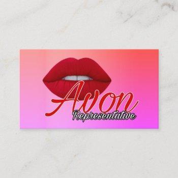 avon representative with pink business card