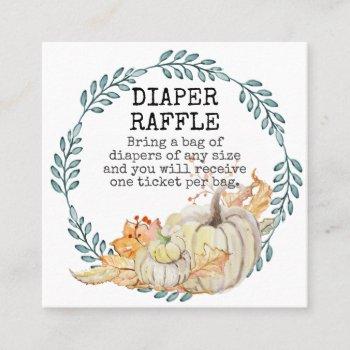 baby boy shower diaper raffle white pumpkin leaves square business card