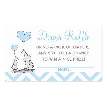 Small Baby Shower Diaper Raffle Baby Blue Elephants Calling Card Front View