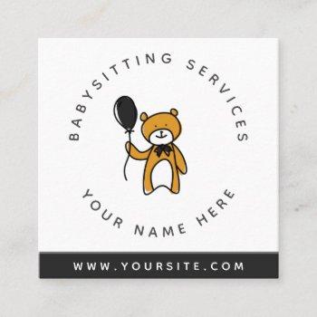 babysitter brown teddy bear toy daycare kids fun square business card