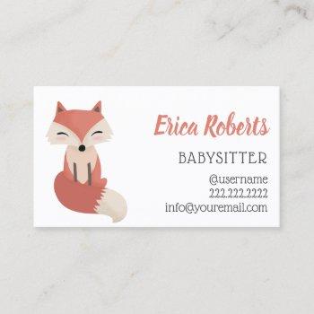 babysitter cute little fox babysitting service business card