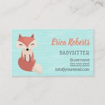 babysitter cute woodland fox babysitting childcare business card