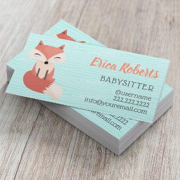 babysitter cute woodland fox babysitting childcare business card