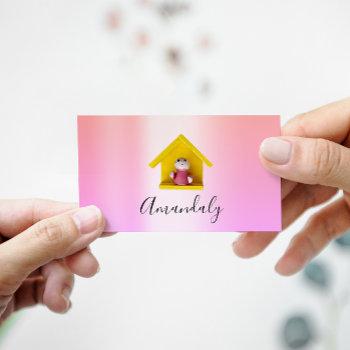 babysitter nanny child daycare pink cute home business card