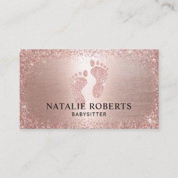 babysitter nanny modern rose gold glitter business card