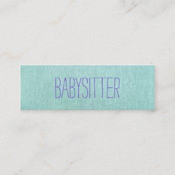 babysitter or nanny, cute, turquoise, blue 2 mini business card