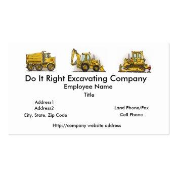 Small Backhoe Digger Construction Business Cards Front View