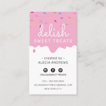 baker frosting drip modern colorful sprinkles pink business card