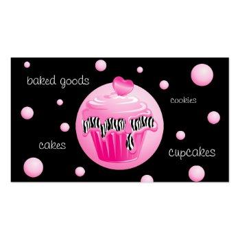 Small Bakery Business Card Zebra Pink Cupcake Heart Dots Back View