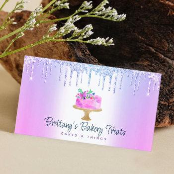 bakery cake purple glitter drips pastry dessert business card