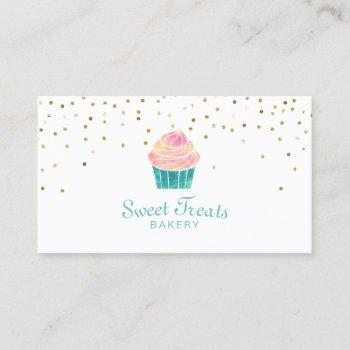 bakery cupcake sweet treats gold confetti business card