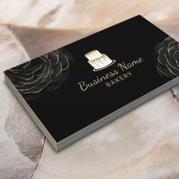bakery gold cake logo elegant black floral chef business card