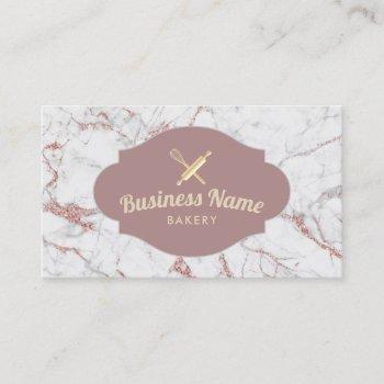 bakery pastry chef modern rose gold marble business card