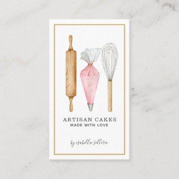 bakery pastry chef watercolor baking utensils business card