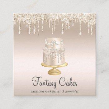 bakery wedding cake gold glitter drips square business card