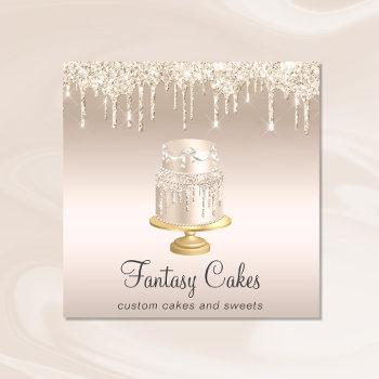 bakery wedding cake gold glitter drips square business card