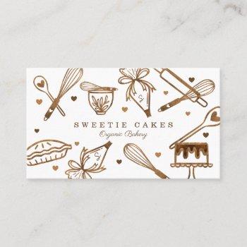 baking & cooking utensil woodgrain texture & white business card