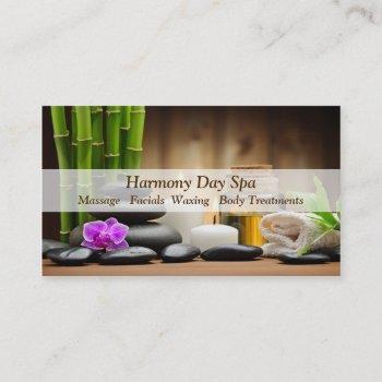 bamboo flower oil zen spa massage business card
