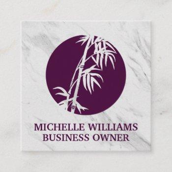bamboo icon | white marble texture square business card