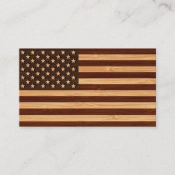 bamboo look & engraved vintage american usa flag business card