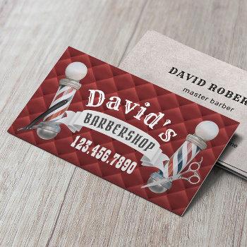 barber barbershop hair stylist modern red quilted business card