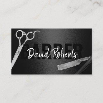 barber barbershop razor & scissor modern black business card