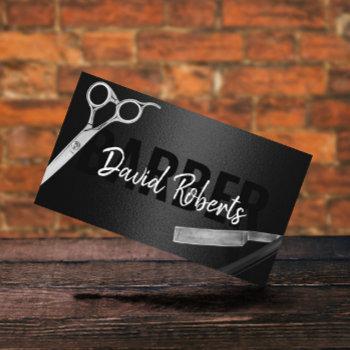 barber barbershop razor & scissor modern black business card