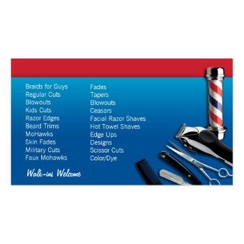 Small Barber Business Card (barbershop Pole - Clippers) Back View