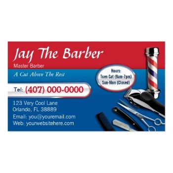 Small Barber Business Card (barbershop Pole - Clippers) Front View