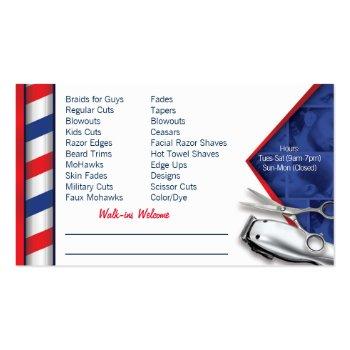 Small Barber Business Card (barbershop Pole - Clippers) Back View