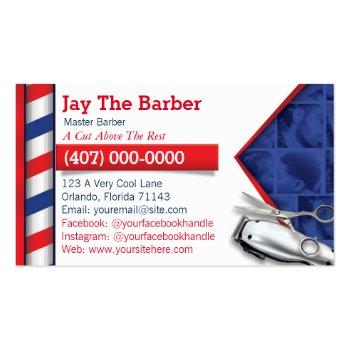 Small Barber Business Card (barbershop Pole - Clippers) Front View