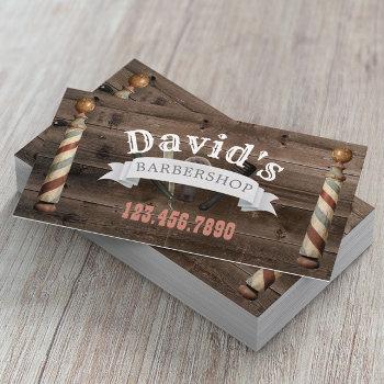Small Barber Hair Stylist Barbershop Rustic Barn Wood Business Card Front View