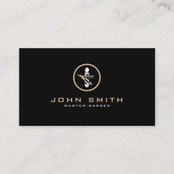 barber logo with straight razor & barber pole business card