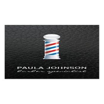Small Barber Pole Appointment Leather Background Business Card Front View