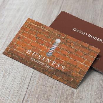 Small Barber Shop Industrial Red Bricks Hair Stylist Business Card Front View