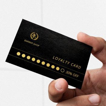 barber shop luxury black leather loyalty punch business card