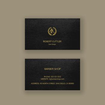 barber shop luxury simple black leather look business card